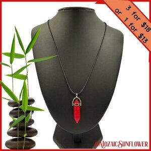 Handcrafted Red Agate Pendant Leather Cord With Extension Chain Unisex